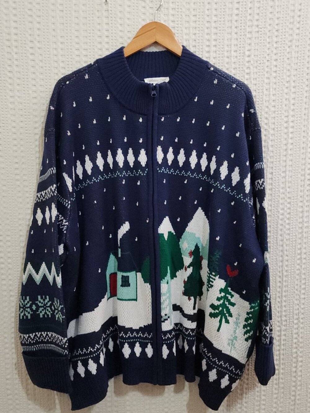 Coldwater Creek Women's Plus Size Scenic Holiday Christmas Zip Up Sweater 3X